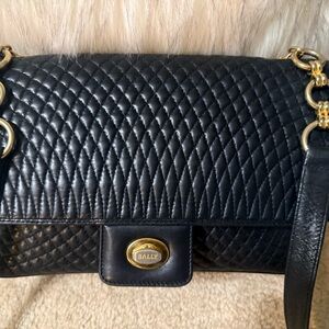 Bally Dark Navy Blue Quilted Leather Shoulder Bag Purse Crossbody